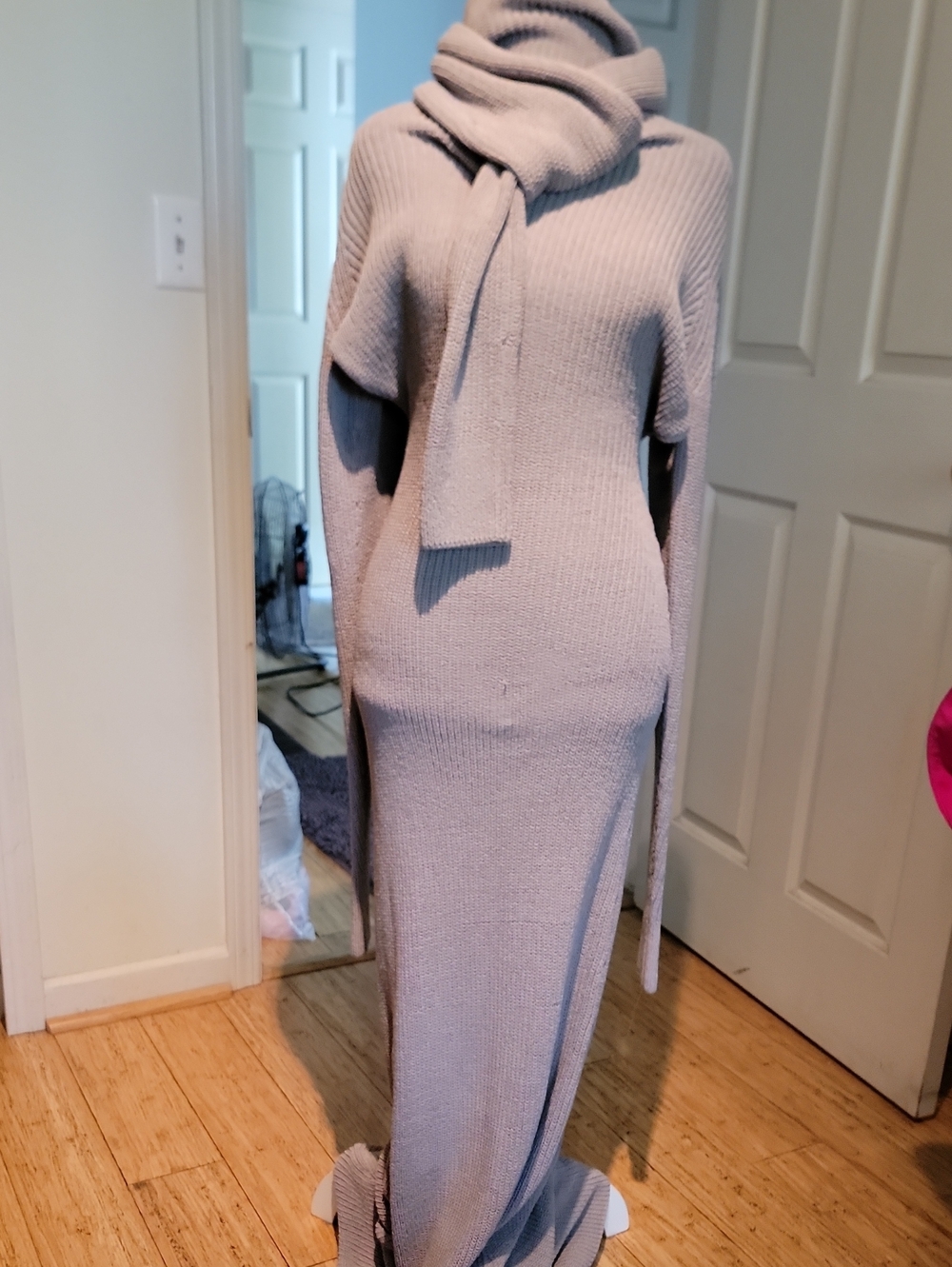 Aya Muse Maxi Dress With Attached Scarf - Light Gray. New